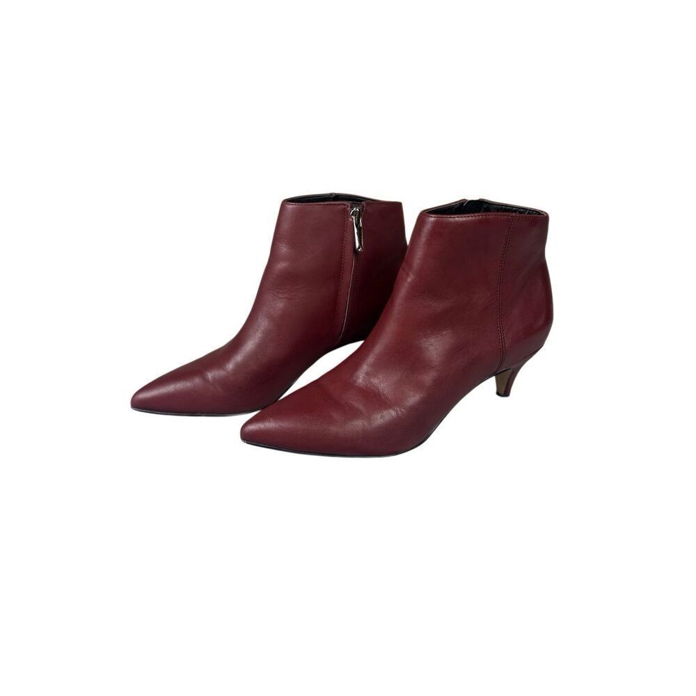 Sam Edelman Kinzey Leather Ankle Booties Burgundy Pointed Toe Kitten Heel Women’
